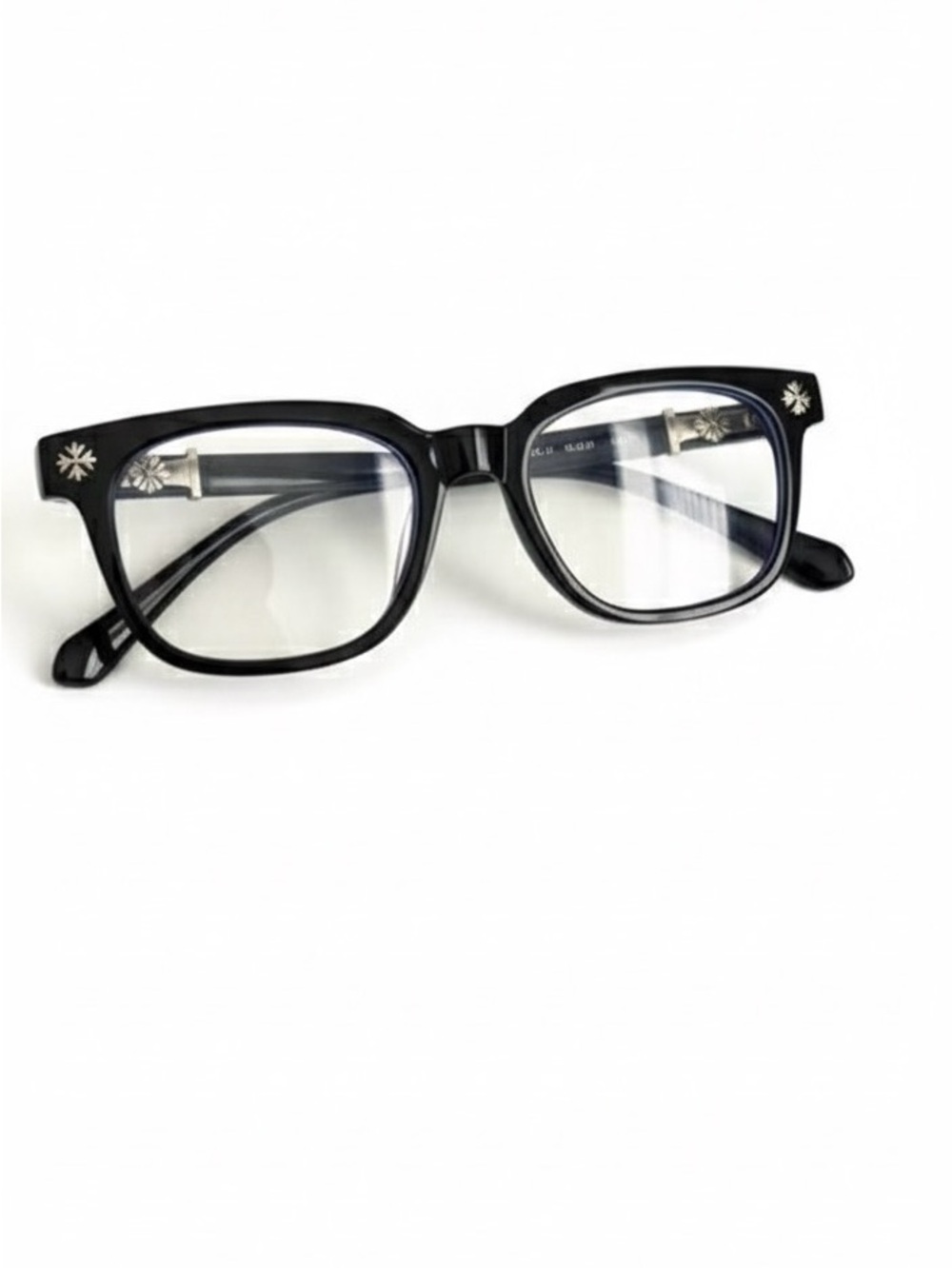 Chrome Hearts Black Square Optical Glasses with Silver Cross Details